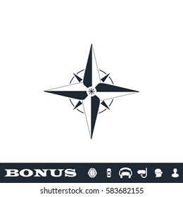 Compass, windrose icon flat. Black pictogram on white background. Vector illustration symbol and bonus button