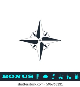 Compass, windrose icon flat. Black pictogram on white background. Vector illustration symbol and bonus button