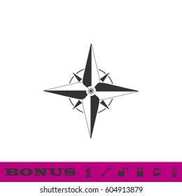 Compass, windrose icon flat. Black pictogram on white background. Vector illustration symbol and bonus button