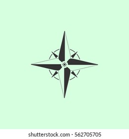 Compass, windrose icon flat. Grey vector symbol on green background