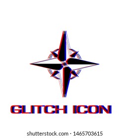 Compass, windrose icon flat. Simple pictogram - Glitch effect. Vector illustration symbol