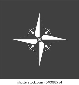 Compass, windrose icon flat. Vector white illustration isolated on black background. Flat symbol