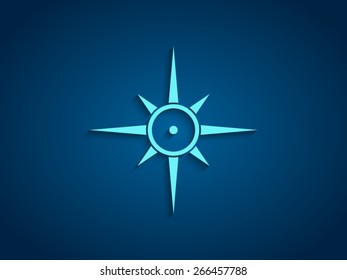 Compass, windrose icon with long shadow, flat design. Sail, sailing, marine, nautic, nautical. Clean and modern style