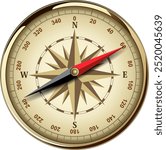 Compass with windrose isolated, retro vector design.