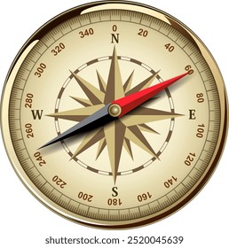 Compass with windrose isolated, retro vector design.