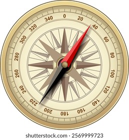 Compass with windrose isolated, retro vector design.