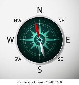 Compass with windrose on grey background. Vector Illustration.