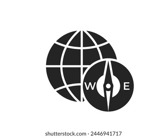 compass and world flat icon. journey, travel and earth symbol. isolated vector image for tourism design