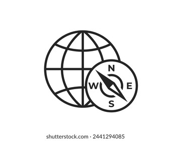 compass and world line icon. travel, journey and earth symbol. isolated vector image for tourism design