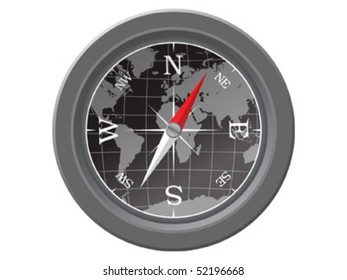Compass with world map silhouette