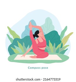 pose de Yoga de brújula. Mujer joven haciendo yoga para la celebración del Día del Yoga.