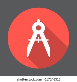 Compasses, divider flat icon. Round colorful button, circular vector sign with long shadow effect. Flat style design