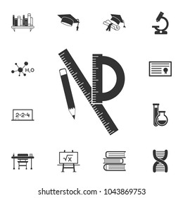 Compasses for drawing, ruler and pencil drawing tool icon. Detailed set of education element icons. Premium quality graphic design. One of the collection icons for websites, web on white background
