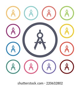 compasses flat icons set. Open round colorful buttons. Vector 