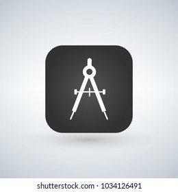 Compasses icon. Measurement dividers sign over application button. Vector illustration.