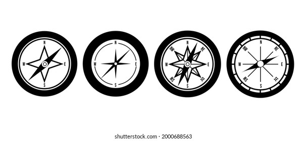 compasses icon set, black and white