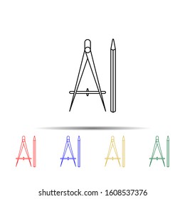 compasses and pencil multi color style icon. Simple thin line, outline vector of measure icons for ui and ux, website or mobile application
