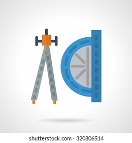 Compasses and protractor. Flat color style vector icon. Tools for geometry, drawing, art, design. Elements of web design for business and website.