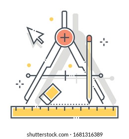 Compasses related color line vector icon, illustration. The icon is about tools, ruler, degree, calculate, length, stationary, office. The composition is infinitely scalable.
