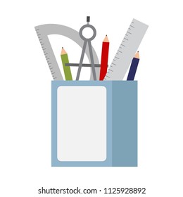Compasses, ruler and pencils. Office set. School set. Vector illustration. EPS 10.