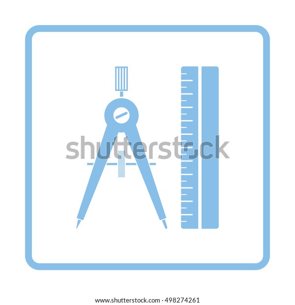 Compasses and scale icon. Blue frame\
design. Vector\
illustration.
