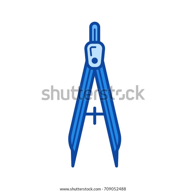 Compasses vector line icon isolated on white\
background. Compasses line icon for infographic, website or app.\
Blue icon designed on a grid\
system.