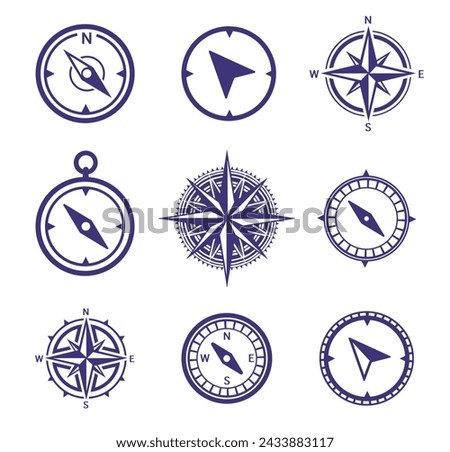 Compasses and wind rose icons on a marine theme