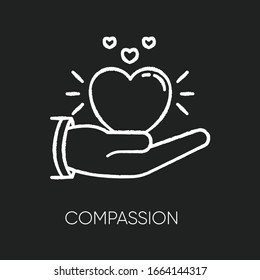 Compassion chalk white icon on black background. Emotional support, friendly sympathy. Empathy, solidarity. Voluntary care, charitable help. Isolated vector chalkboard illustration