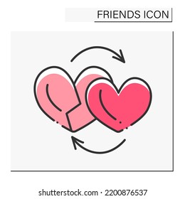  Compassion Color Icon. Feeling Empathy And Distress For Others. Human Sensitivity And Emotions. Friends Line Icon. Isolated Vector Illustration