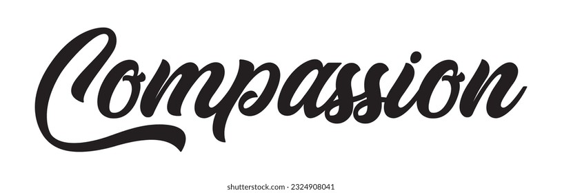 Compassion - custom calligraphy text on white background.