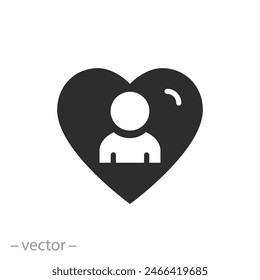 compasión o empatía por las personas icono, persona en el corazón, cuidado humano, símbolo plano sobre fondo blanco - Ilustración vectorial