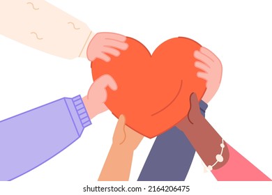 Compassion hands. Humanity aid support in misfortune, charity give faith hope calm love, global religious community or volunteer mission, human value donation vector illustration