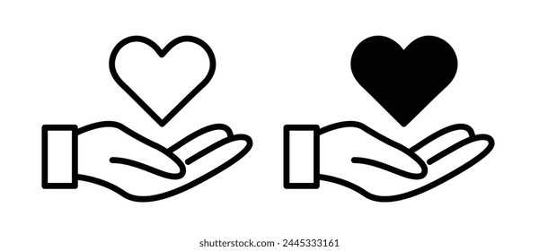 Compassion and Heart Holding Icon Set. Care Life and Love Giving Symbols.