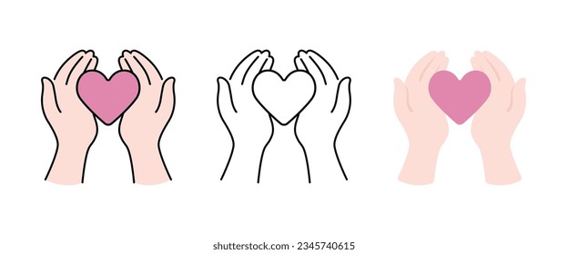 Compassion and honesty, hands and heart icon set vector illustration