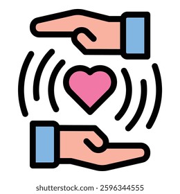 Compassion icon in flat line style representing kindness empathy and care ideal for social awareness mental health and humanitarian concepts.