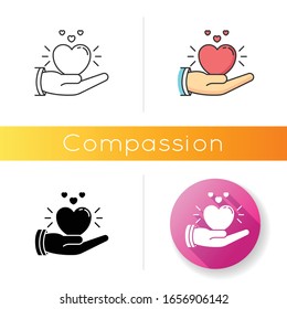 Compassion icon. Linear black and RGB color styles. Emotional support, friendly sympathy and assistance. Empathy, solidarity. Voluntary care, charitable help. isolated vector illustrations