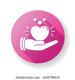 Compassion pink flat design long shadow glyph icon. Emotional support, sympathy. Empathy, solidarity and friendship. Voluntary care, charitable help, kindness. Silhouette RGB color illustration