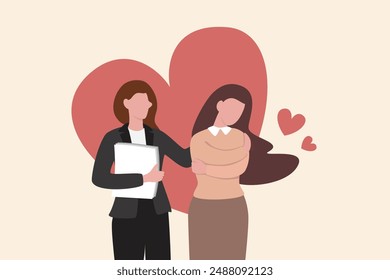 Compassion, support or help other who facing difficulty, empathy or sympathy, kindness or love to take care, heal feeling or giving care concept, young woman giving compassion to help colleagues.