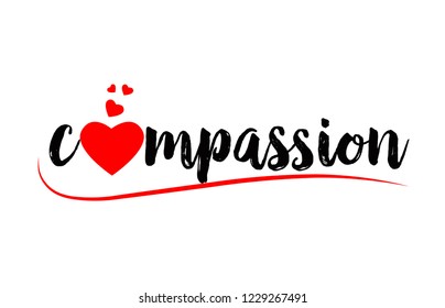 Compassion Word Text With Red Love Heart Suitable For Logo Or Typography Design