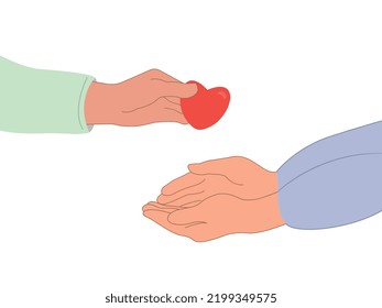 Compassion.A heart-shaped hand shares compassion and hope with those in need. Help and sympathy in life.The concept of sharing love, helping others, charity with the support of the global community.