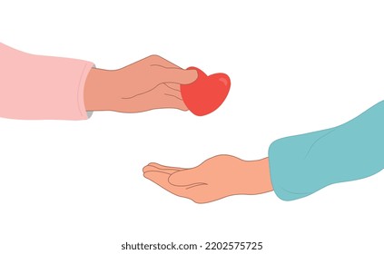 Compassion.A heart-shaped hand shares compassion and hope with those in need. Help and sympathy in life.The concept of sharing love, helping others, charity with the support of the global community.