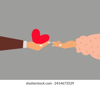 Compassion.A heart-shaped hand shares compassion and hope with those in need. Help and sympathy in life.The concept of sharing love, helping others, charity with the support of the global community.