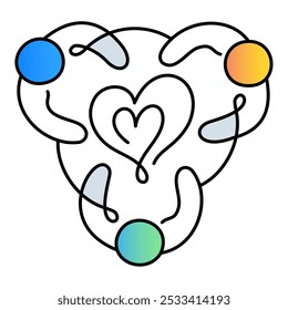 Compassionate Collaboration Icon – Three Persons in a Circle Holding a Heart, Signifying Unity Through Empathy and Kindness