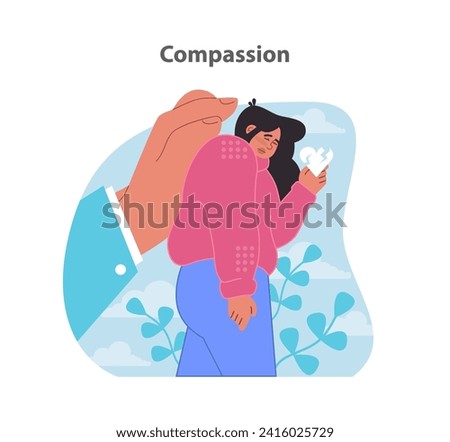 Compassionate communication set. Sharing kindness digitally and connecting hearts across screens. Flat vector illustration.