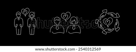 Compassionate Connections Icon Set – Representing Mental Wellbeing, Empathy, and Social Unity. Compassionate connections, Mental wellbeing,  Empathy, Social unity,  Community care;.