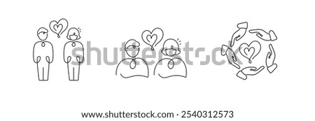 Compassionate Connections Icon Set – Representing Mental Wellbeing, Empathy, and Social Unity. Compassionate connections, Mental wellbeing,  Empathy, Social unity,  Community care;.