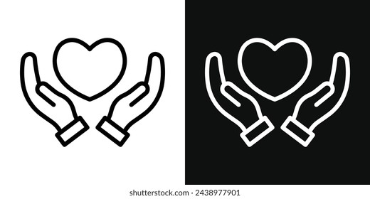 Emblema de corazón y mano compasivo. Signo de apoyo y donación. Símbolo de amor y caridad