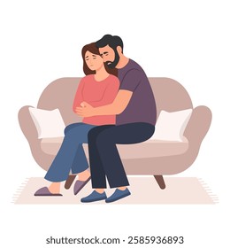 Compassionate husband giving comfort, support to upset wife.Relationship, compassion concept. Vector Illustration