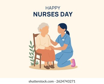 A compassionate nurse caring for an elderly woman sitting in a chair