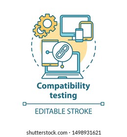 Compatibility testing concept icon. Non-functional examination. Checking software on different devices idea thin line illustration. Vector isolated outline drawing. Editable stroke